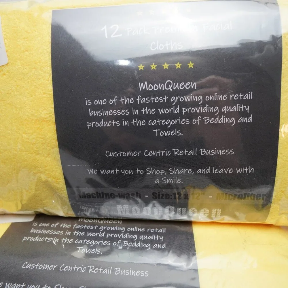 MoonQueen 12 Pack Premium Facial Cloths Microfiber Yellow Gray Towels 2 Sets